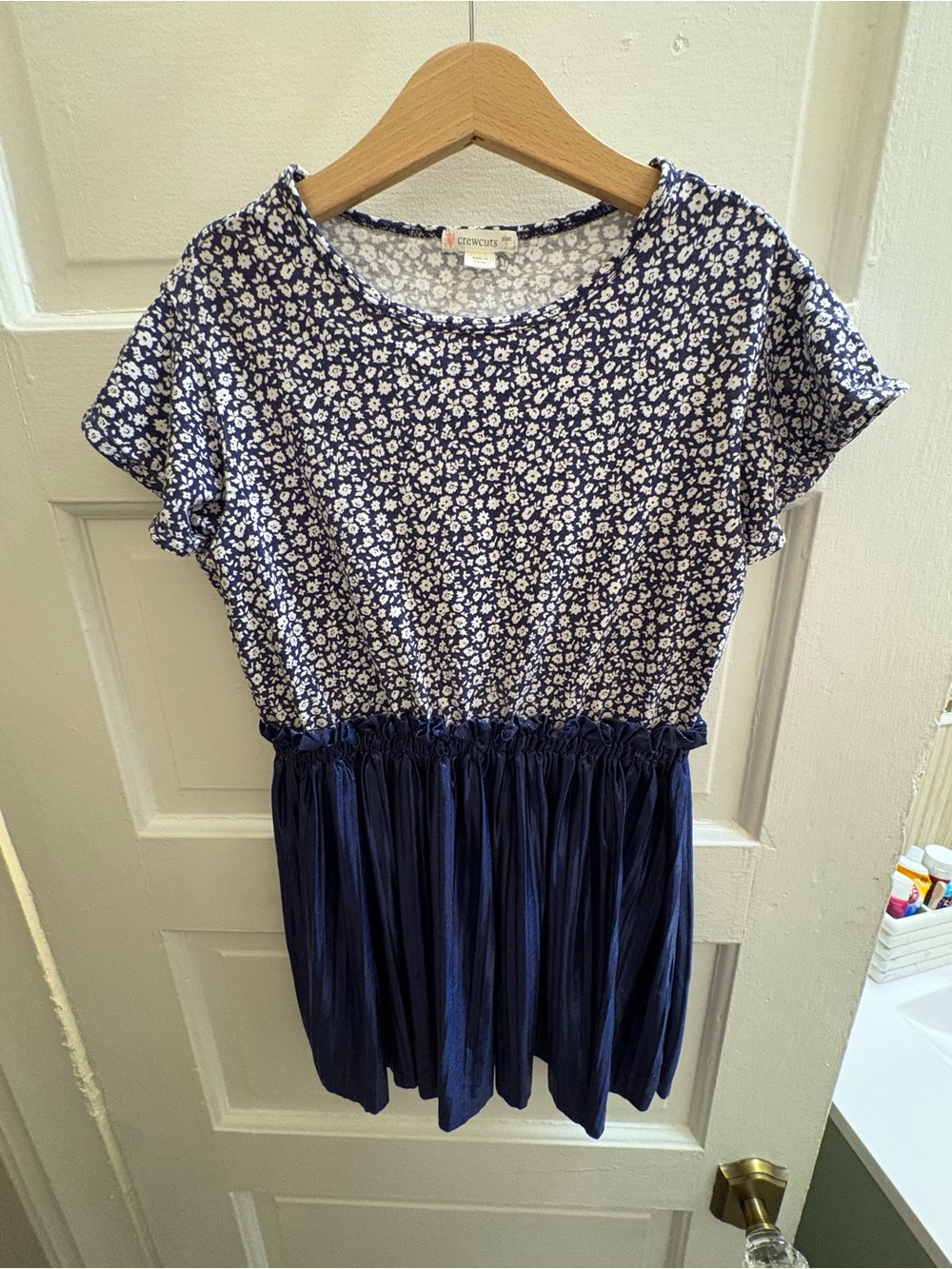 Crewcuts White and Navy Floral Casual Girls' Dress